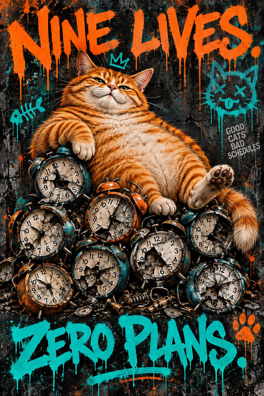 NINE LIVES. ZERO PLANS. - Canvas - Flat artwork