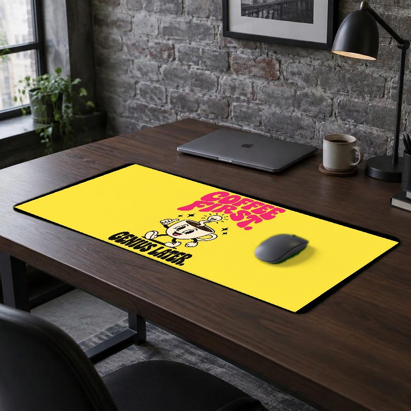 COFFEE FIRST. GENIUS LATER. - XXL Desk Mat