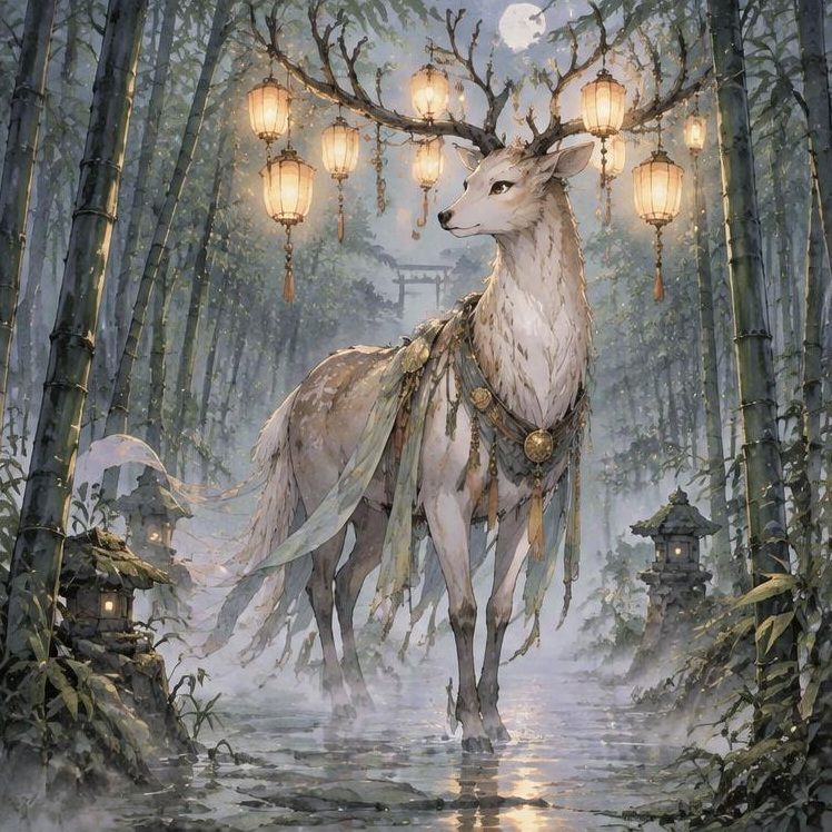LANTERN STAG · Wall Tapestry - Flat artwork
