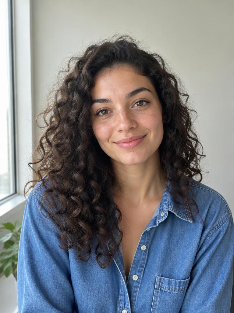 Curly-haired woman, original photo example