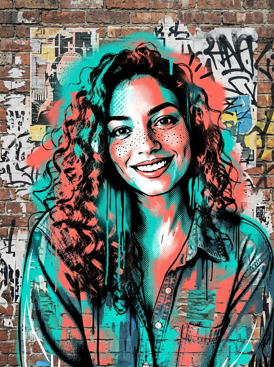 Curly-haired woman, redesigned artwork example