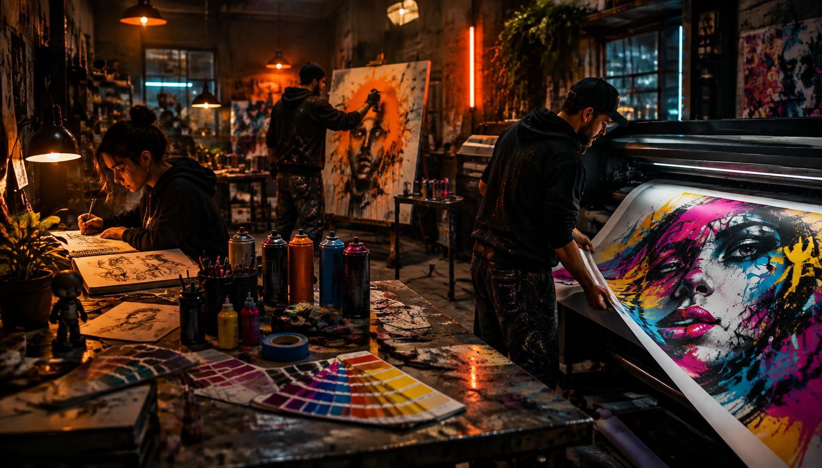The OFFGRID artist crew at work in the studio
